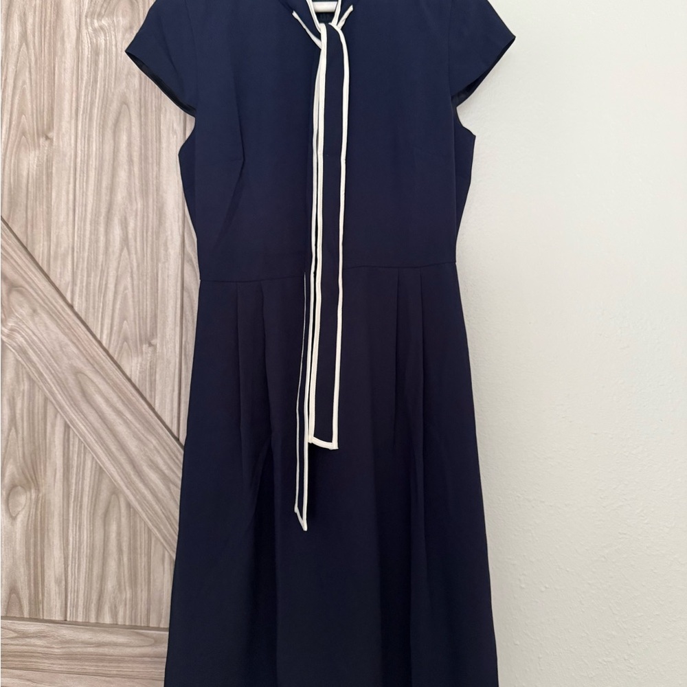 Elegant Navy Blue Dress with White Accents